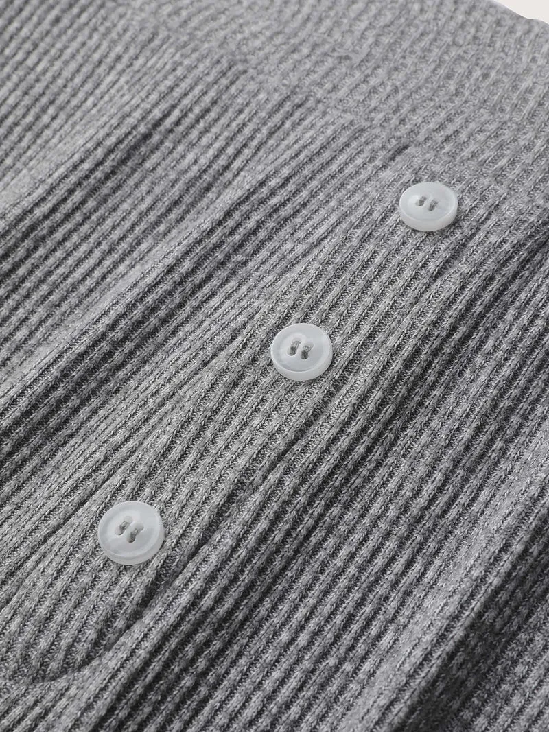 Button Detail Mixed Color Knit Lounge Bottoms