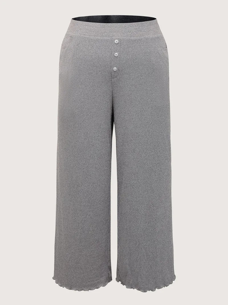 Button Detail Mixed Color Knit Lounge Bottoms