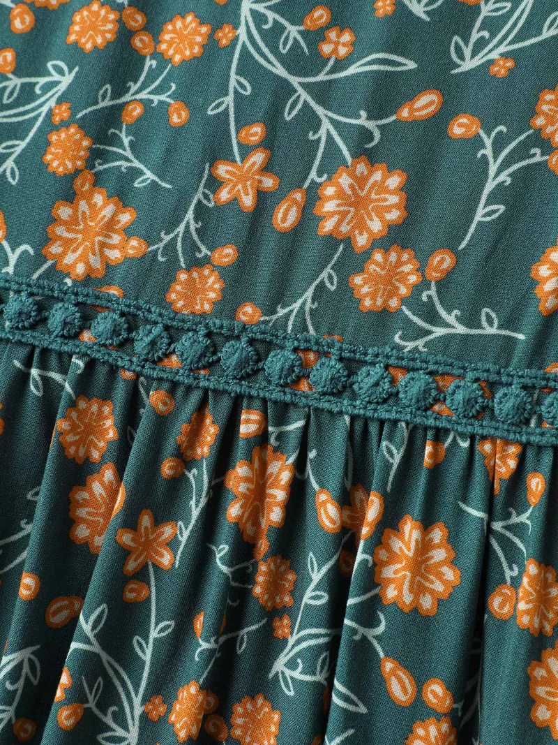 Floral Artificial Cotton Lace Pockets Maxi Dress