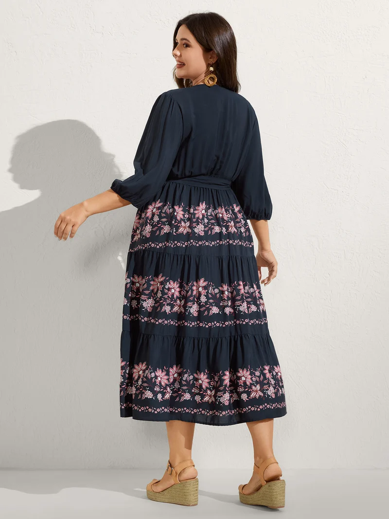 Floral Position Print Belted Maxi Dress