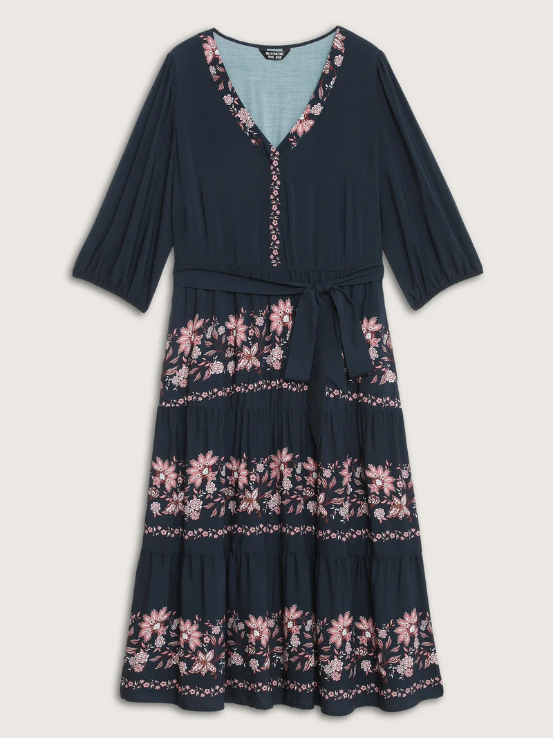 Floral Position Print Belted Maxi Dress