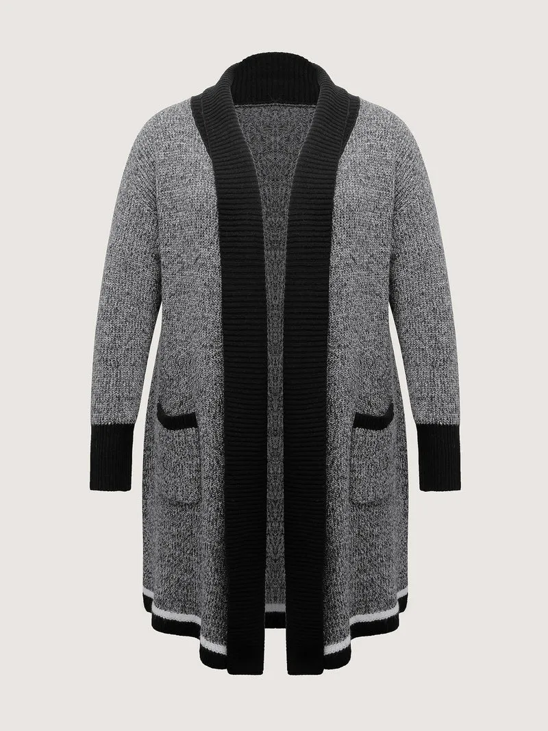 Color Contrast Trim Textured Pocket Knit Cardigan