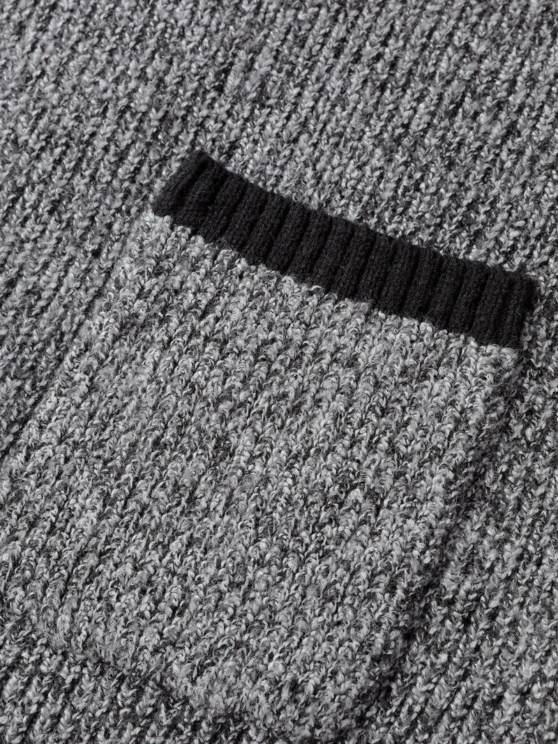 Color Contrast Trim Textured Pocket Knit Cardigan
