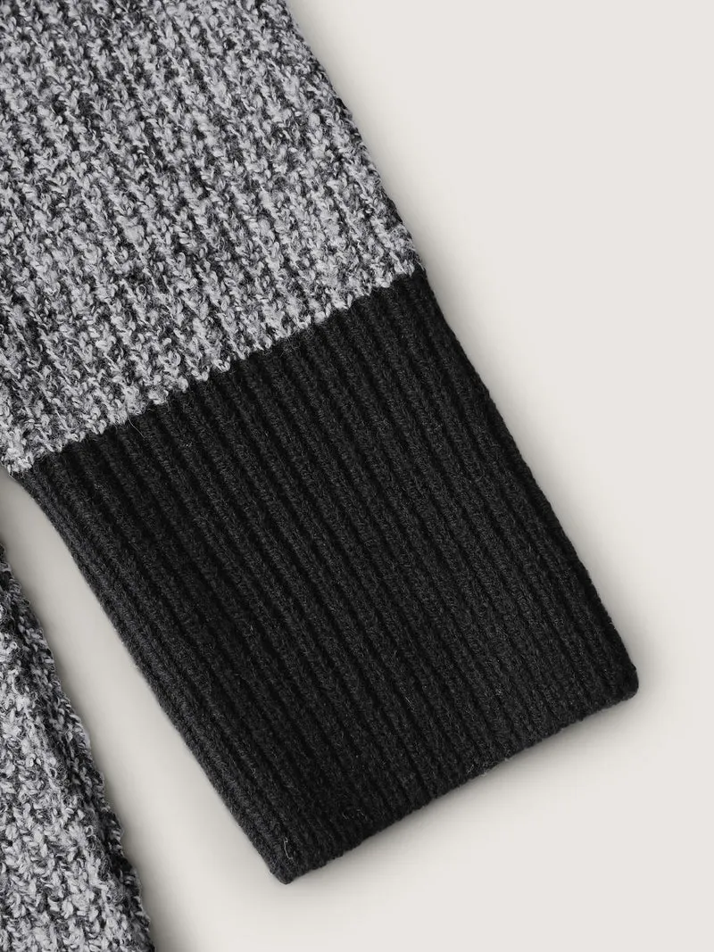 Color Contrast Trim Textured Pocket Knit Cardigan
