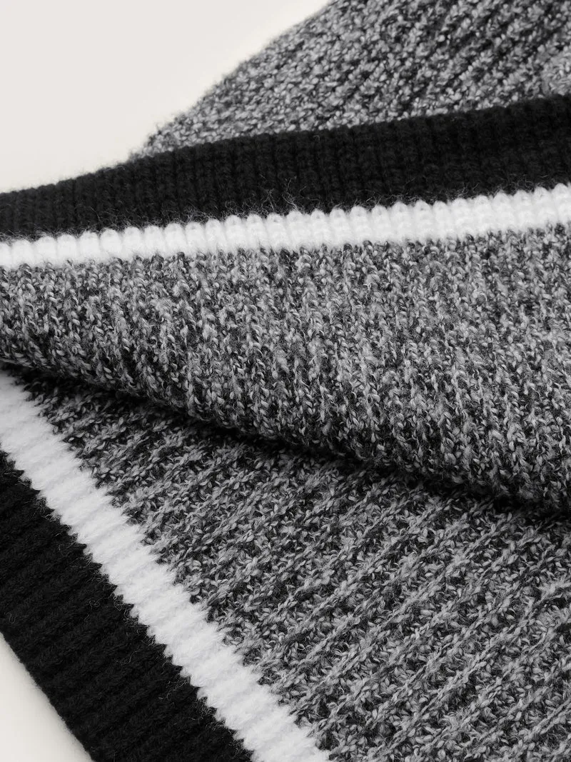 Color Contrast Trim Textured Pocket Knit Cardigan