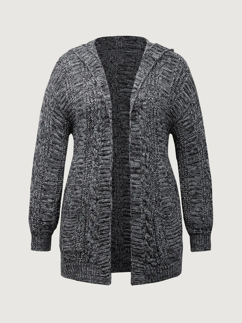 Textured Open Front Hooded Knit Cardigan