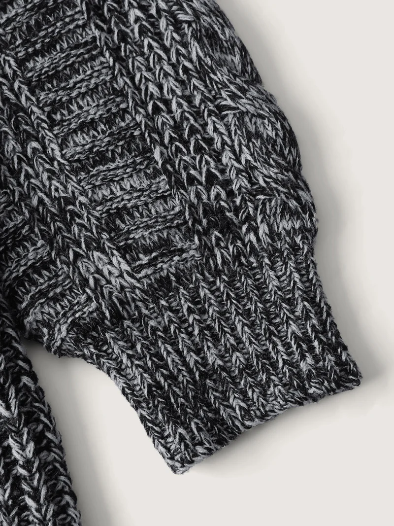 Textured Open Front Hooded Knit Cardigan
