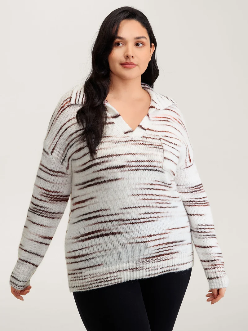 Stretchy Polo Collar Patch Pocket Pullover