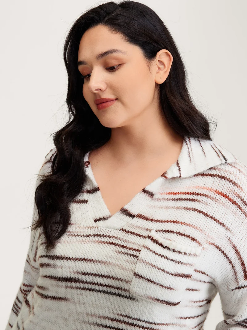 Stretchy Polo Collar Patch Pocket Pullover