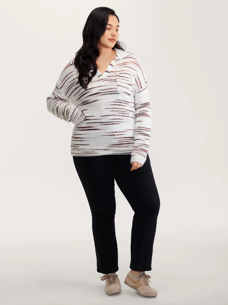 Stretchy Polo Collar Patch Pocket Pullover