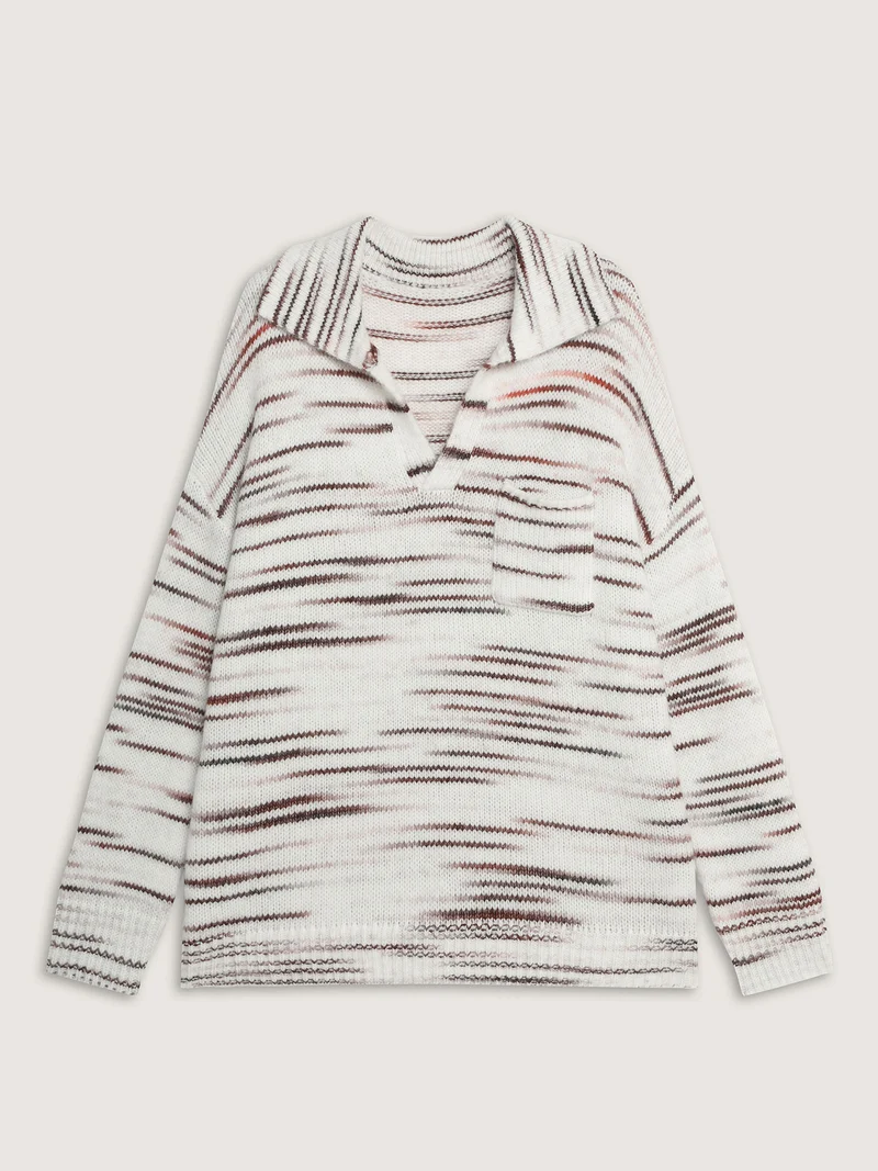 Stretchy Polo Collar Patch Pocket Pullover