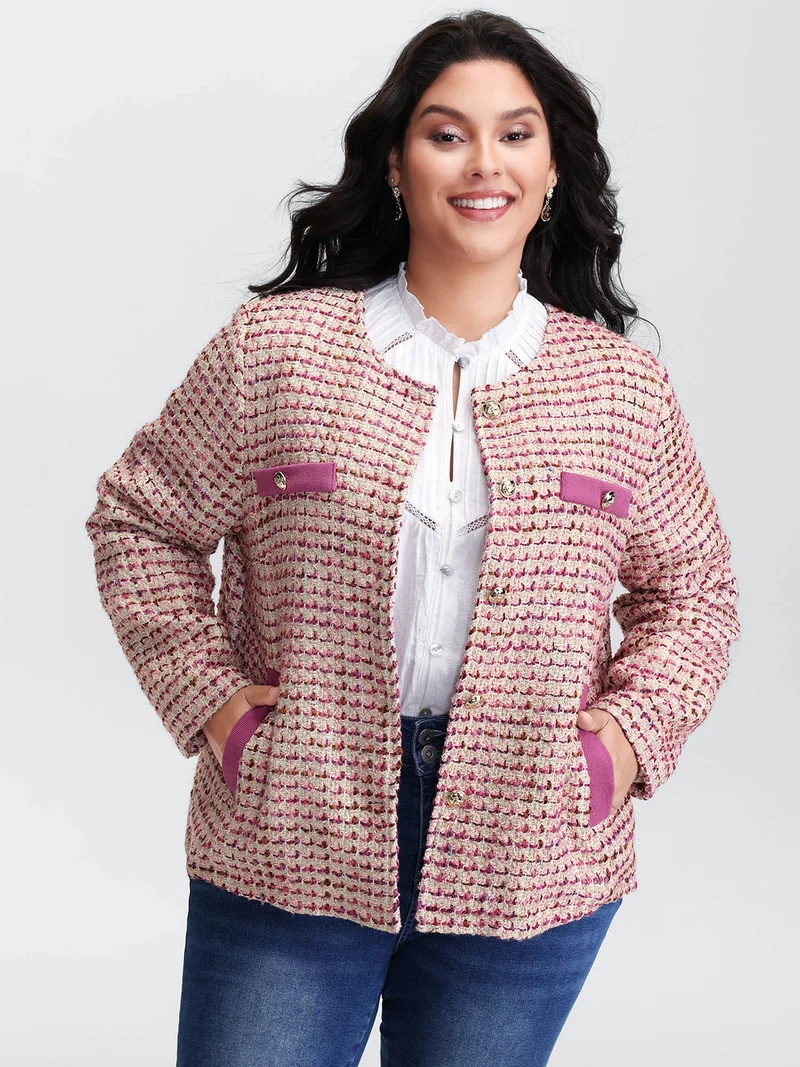 Tweed Lined Color Contrast Pockets Jacket