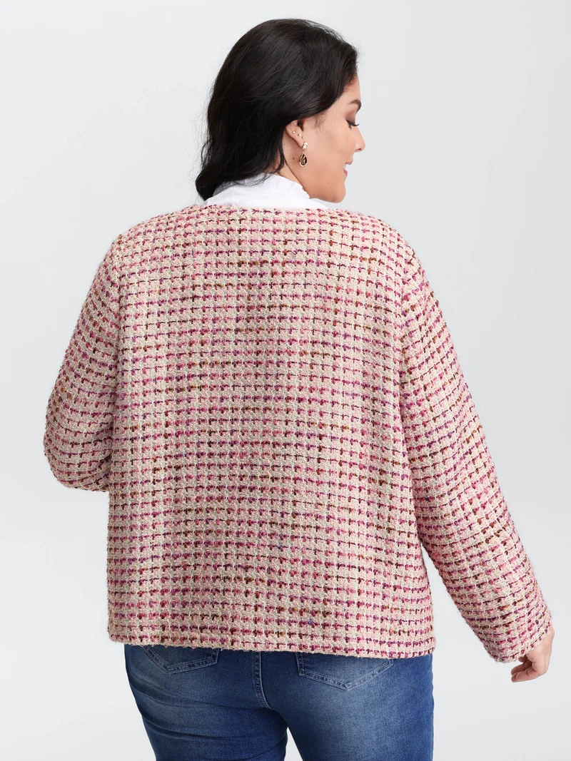 Tweed Lined Color Contrast Pockets Jacket