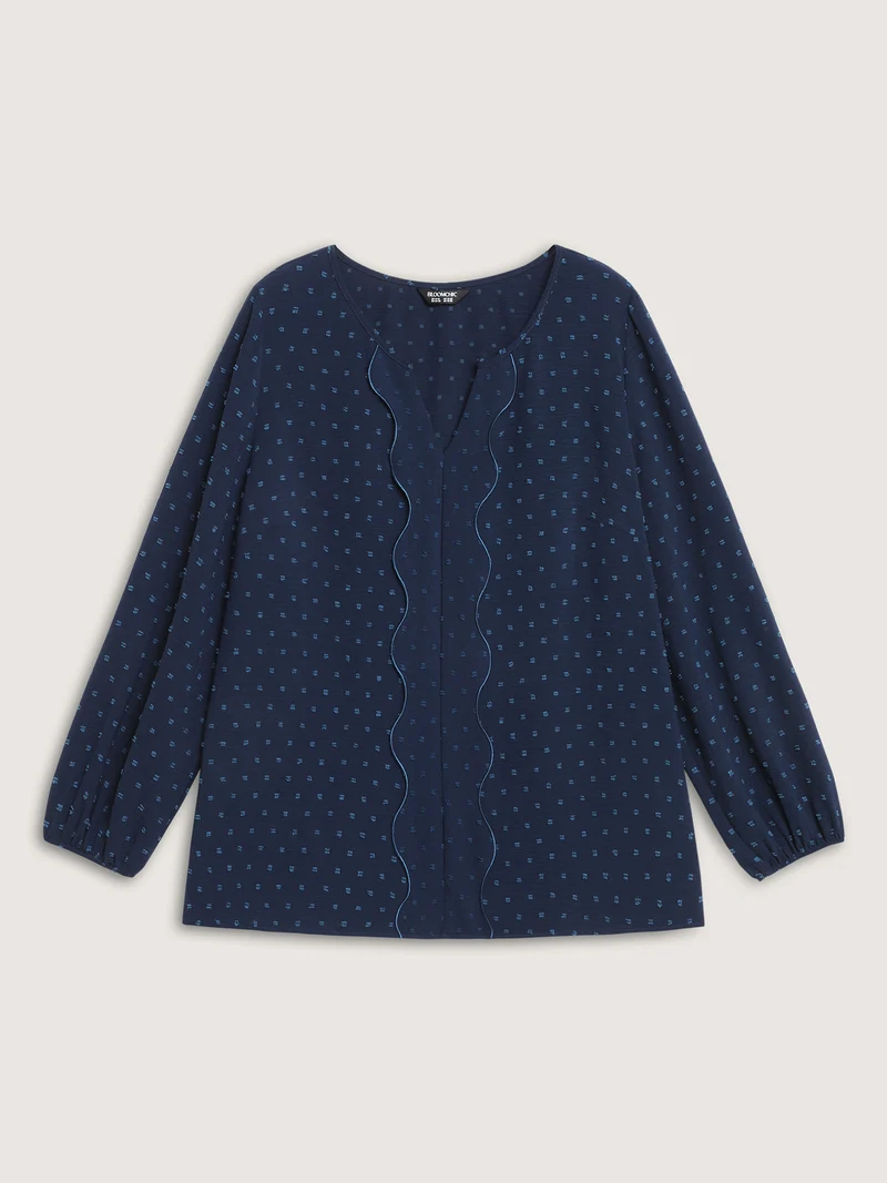 Textured Wavy Detail Puffy Sleeve Blouse