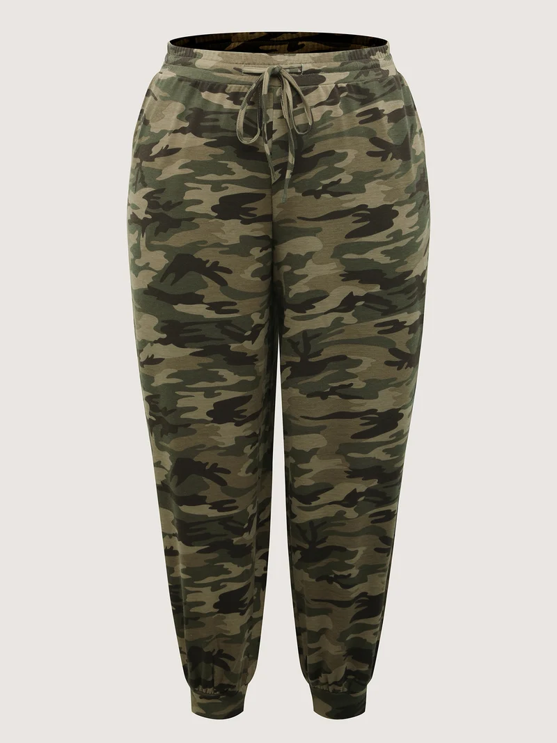 Camouflage Print Drawstring Stretchy Pants