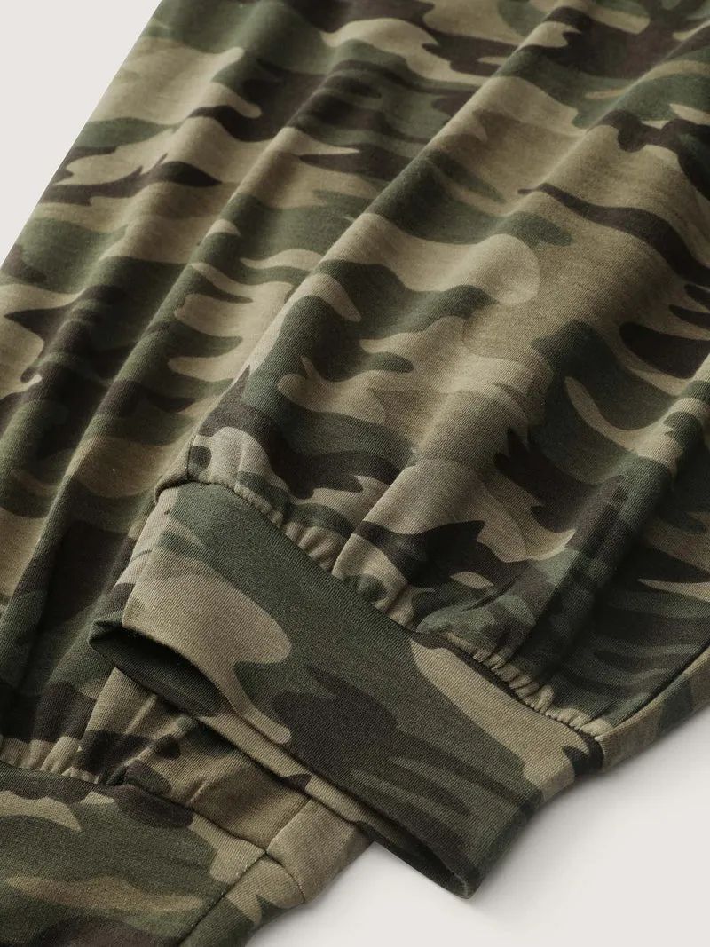 Camouflage Print Drawstring Stretchy Pants