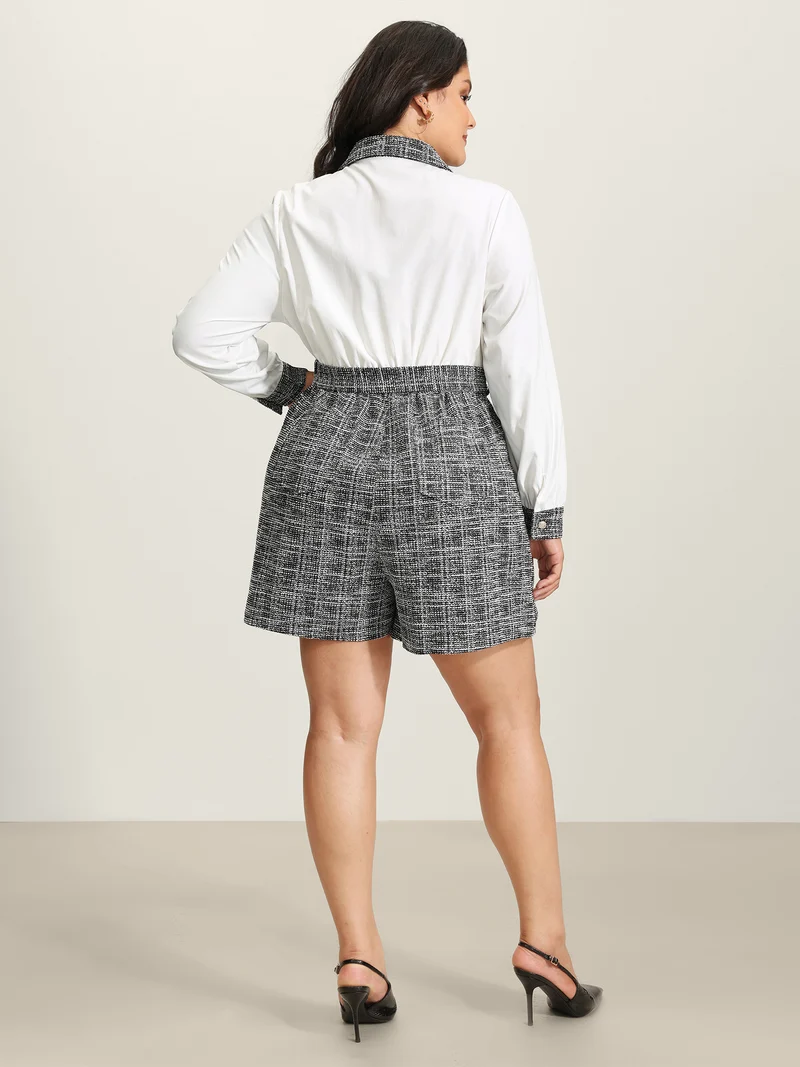 Stretchy Tweed Patch Pocket Romper
