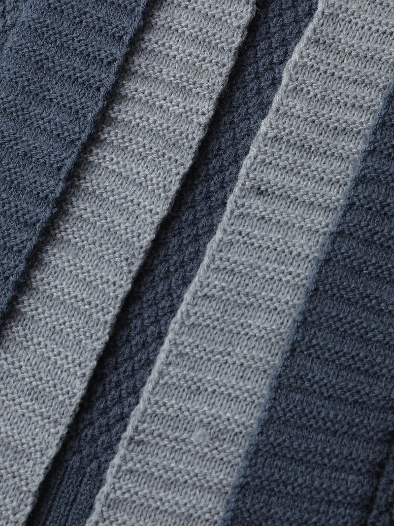 Textured Color Contrast Hooded Pocket Knit Cardigan