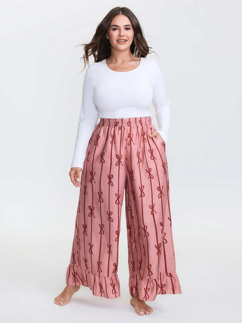 Bowknot Stripes Wide-Leg Lounge Bottoms