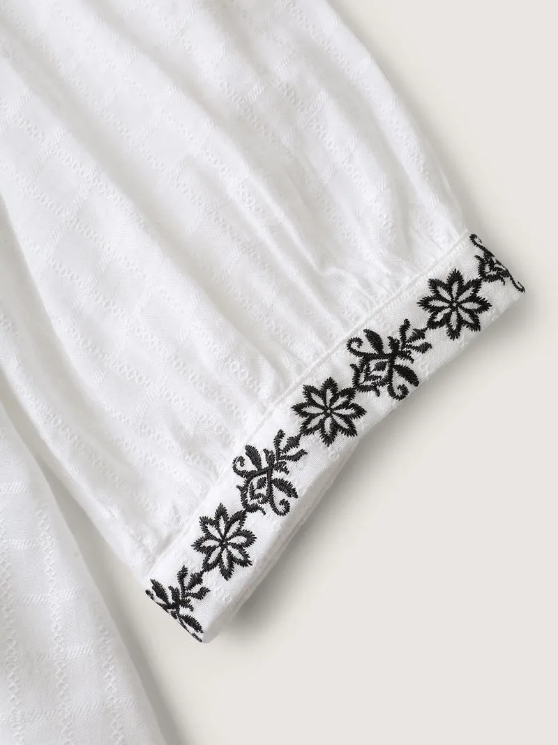Pure Cotton Boho Embroidery Textured Blouse