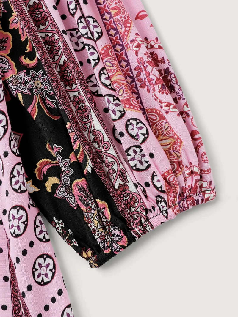 Floral Print Contrast Stripe Button Maxi Dress