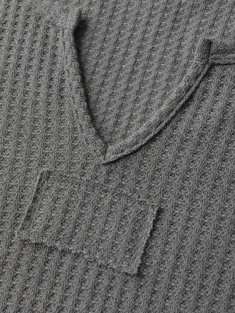 Notched Neck Tab Sleeve Waffle T-Shirt