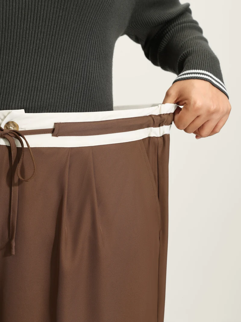 Color Contrast Drawstring Wide-Leg Pants