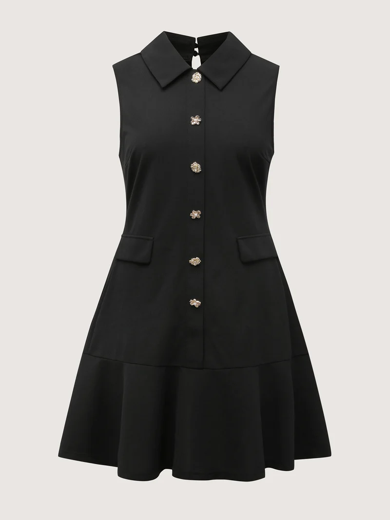 Stretchy Button Decor Knee-Length Dress