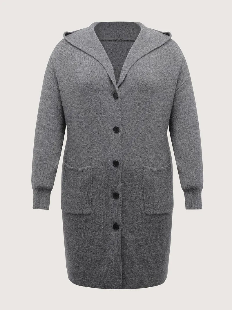 Hooded Button Slit Pockets Knit Cardigan