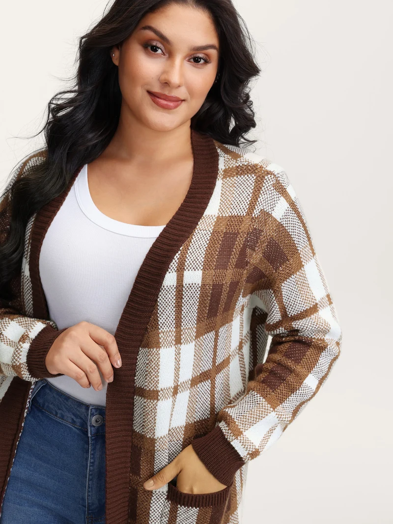 Plaid Jacquard Pattern Knit Cardigan