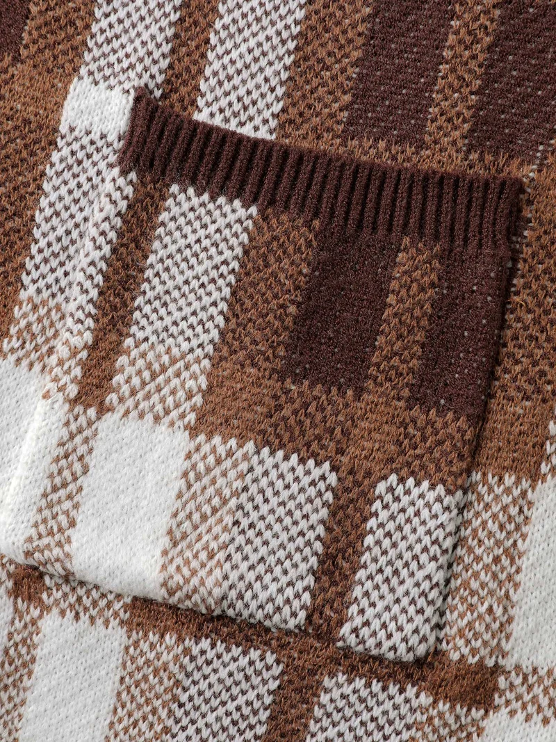 Plaid Jacquard Pattern Knit Cardigan
