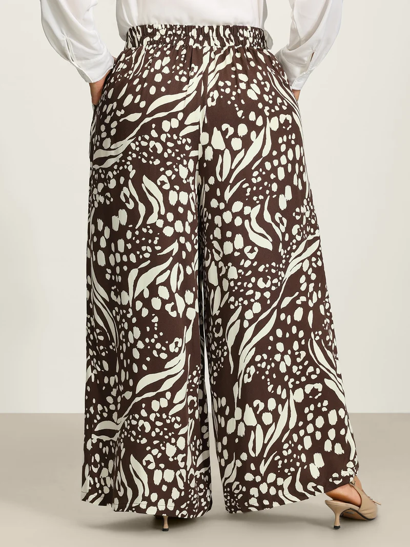 Leopard Print Elastic Waist Wide Leg Pants