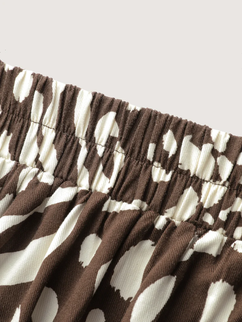 Leopard Print Elastic Waist Wide Leg Pants