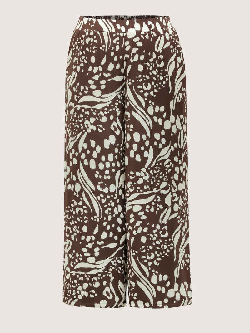 Leopard Print Elastic Waist Wide Leg Pants