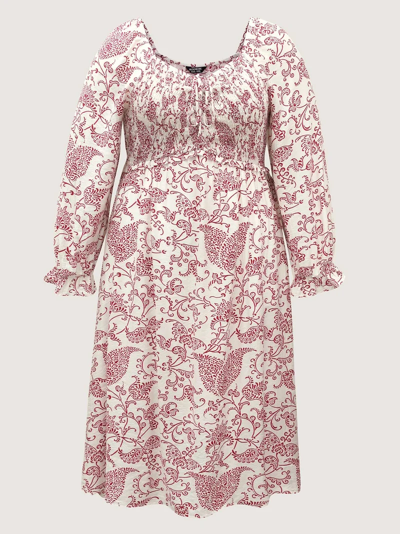 Floral Print Shirred Bust-Ease Midi Dress