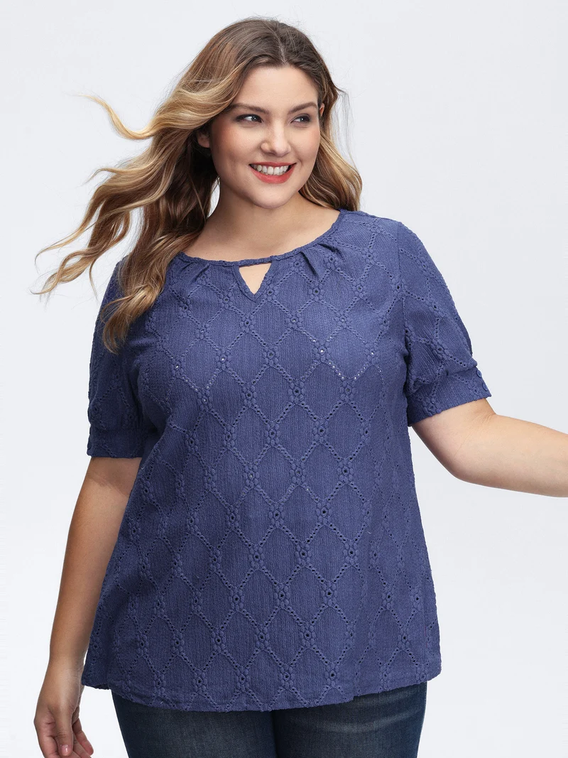 Textured Cut-Out Neckline T-Shirt