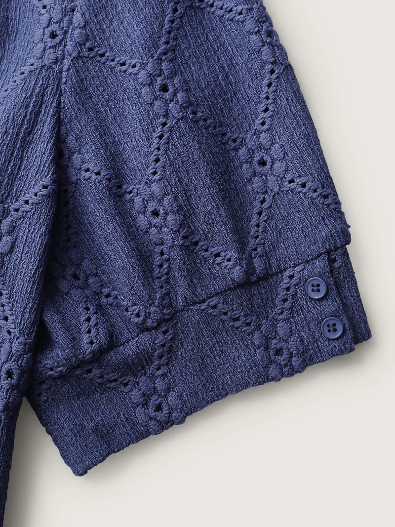 Textured Cut-Out Neckline T-Shirt