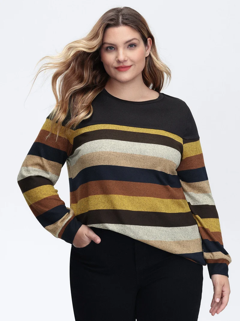 Stretchy Colorful Stripe Relaxed-Fit T-Shirt