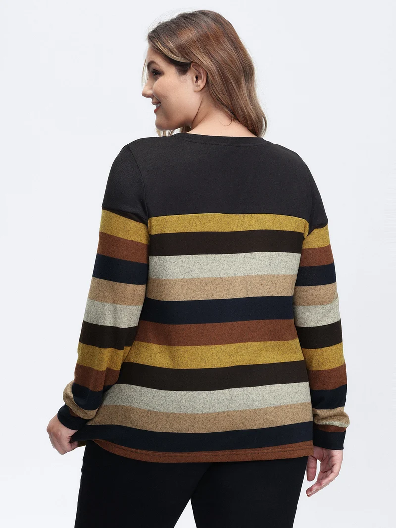 Stretchy Colorful Stripe Relaxed-Fit T-Shirt
