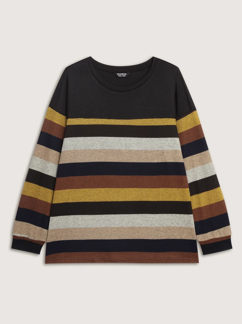Stretchy Colorful Stripe Relaxed-Fit T-Shirt