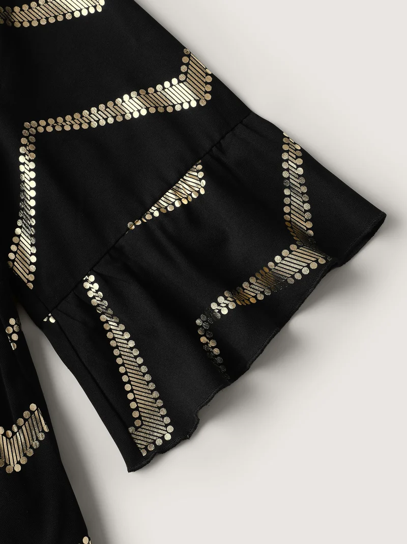 Gold Stamping Wavy Knee-Length Dress
