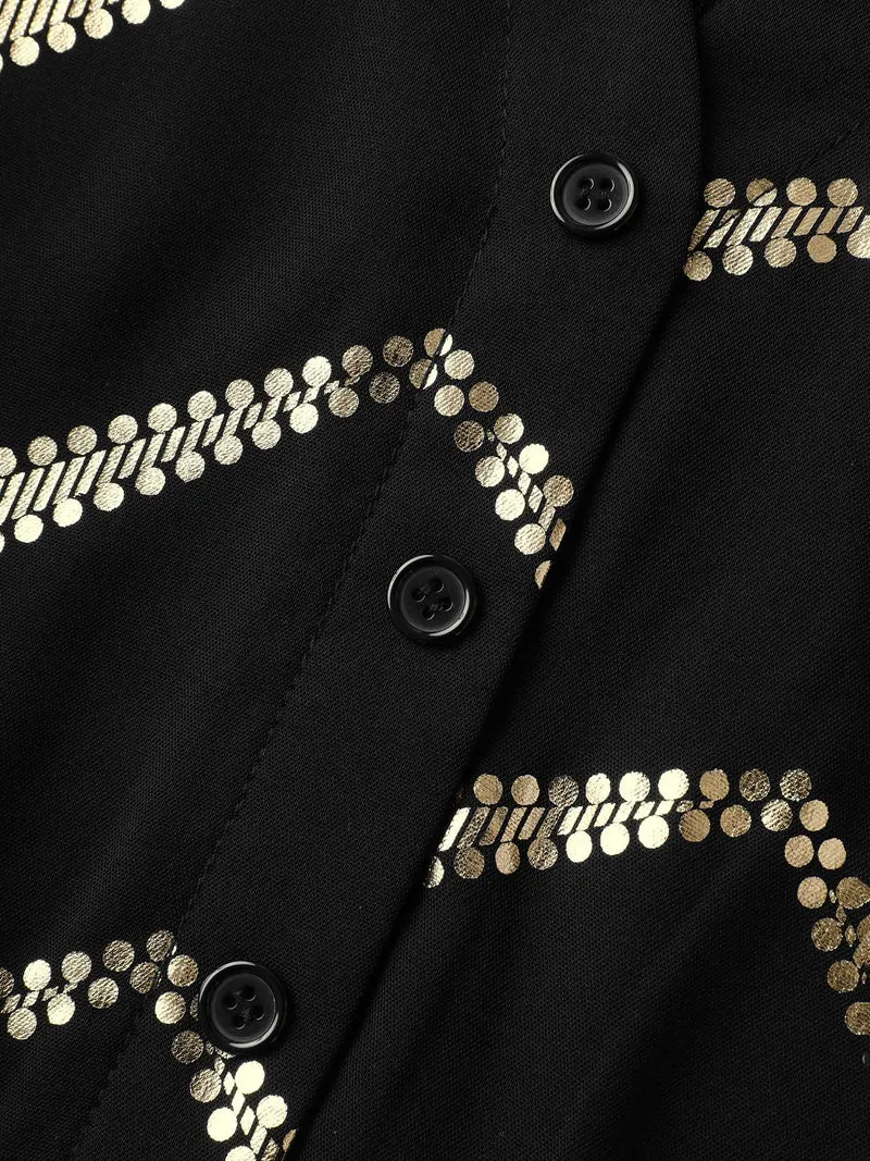 Gold Stamping Wavy Knee-Length Dress
