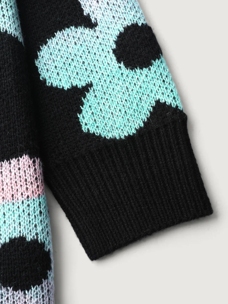 Floral Jacquard Print Color Gradient Knit Cardigan