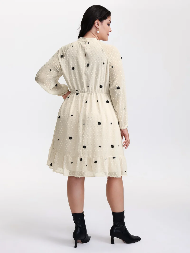 Sheer Textured Ruffled Hem Midi Dress