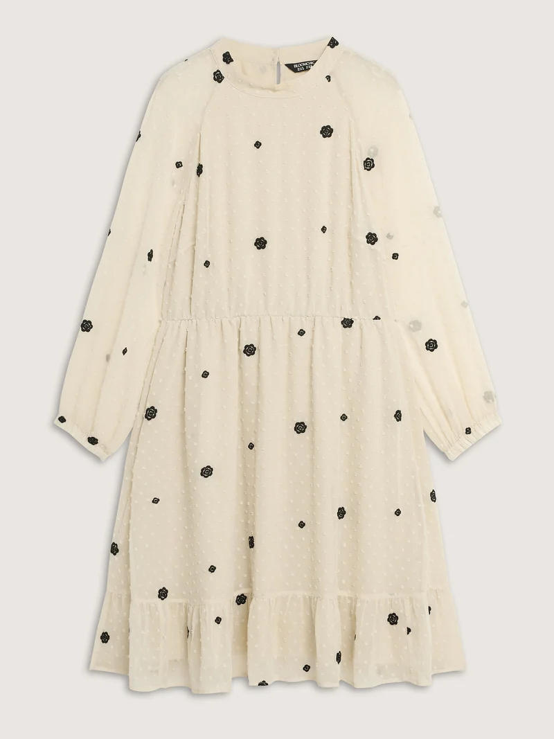 Sheer Textured Ruffled Hem Midi Dress