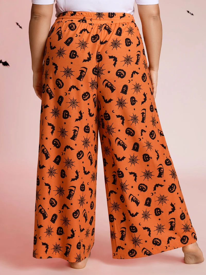 Pumpkin Patch Print Wide-Leg Lounge Bottoms