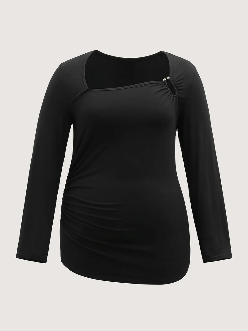 Stretchy Fitted Cut-Out Solid T-Shirt