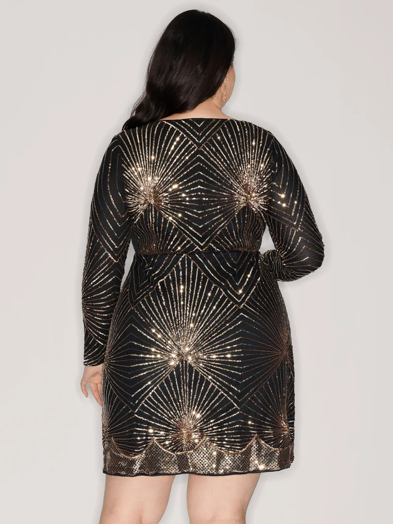 Shimmery Sequin Sheer Zipper Midi Dress
