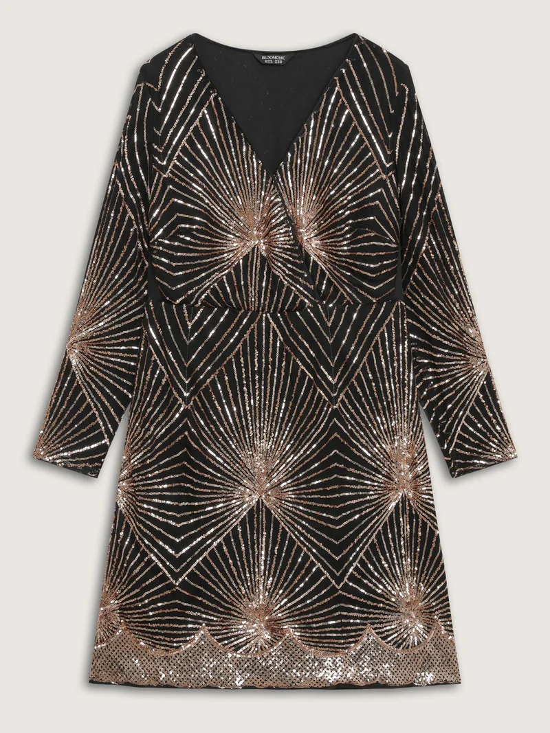 Shimmery Sequin Sheer Zipper Midi Dress
