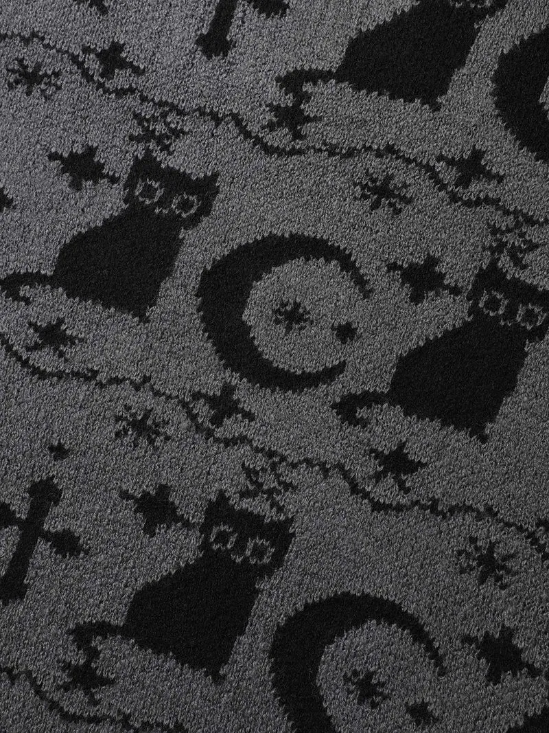 Spooky Cat Puffy Sleeve Pullover